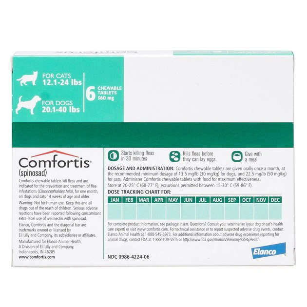 Comfortis Chewable Tablets for Dogs 20.1-40 lbs & Cats 12.1-24 lbs, (Green Box) 2 Comfortis Chewable Tablets for Dogs 20.1-40 lbs & Cats 12.1-24 lbs, (Green Box) - Image 2