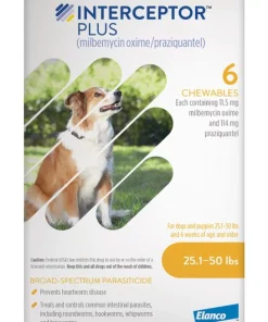Interceptor Plus Chew for Dogs, 25.1-50 lbs, (Yellow Box)