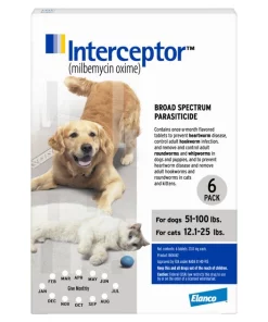 Interceptor Chewable Tablet for Dogs, 51-100 lbs, & Cats, 12.1-25 lbs, (White Box)