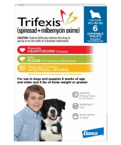 Trifexis Chewable Tablet for Dogs, 40.1-60 lbs, (Blue Box)