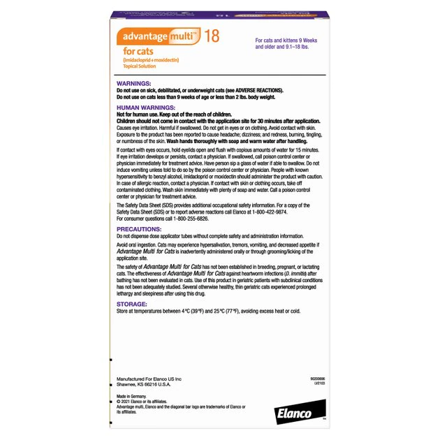 Advantage Multi Topical Solution for Cats, 9.1-18 lbs, (Purple Box) 2 Advantage Multi Topical Solution for Cats, 9.1-18 lbs, (Purple Box) - Image 2