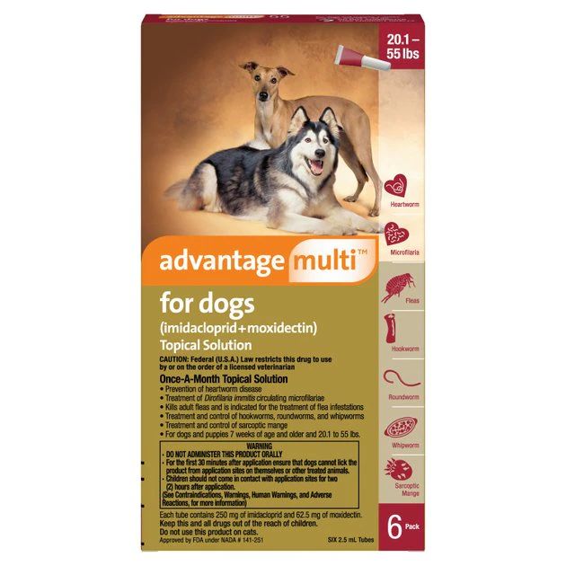 Advantage Multi Topical Solution for Dogs, 20.1-55 lbs, (Red Box) 1 Advantage Multi Topical Solution for Dogs, 20.1-55 lbs, (Red Box)