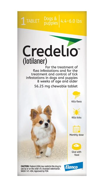 Credelio Chewable Tablet for Dogs, 4.4-6 lbs, (Yellow Box) 1 Credelio Chewable Tablet for Dogs, 4.4-6 lbs, (Yellow Box)