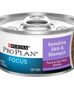 Purina Pro Plan Focus Sensitive Skin & Stomach Tuna & Oat Meal Entree Canned Cat Food, 3-oz can, case of 24
