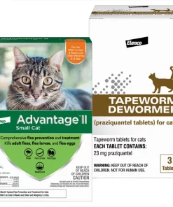 Advantage II||Elanco Advantage II Flea Spot Treatment, 5-9 lbs + Elanco Tapeworm Cat De-Wormer