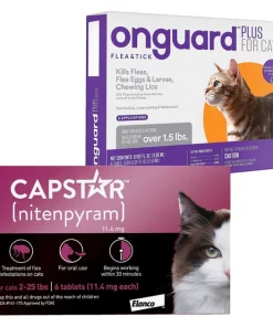 Capstar||Onguard Plus Capstar Flea Oral Treatment, 2-25 lbs + Onguard Plus Flea & Tick Spot Treatment for Cats, over 1.5-lbs, 6 Doses (6-mos supply)