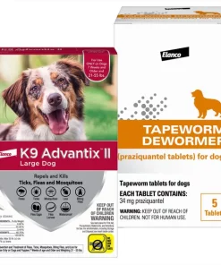K9 Advantix II||Elanco K9 Advantix II Flea & Tick Spot Treatment, 21-55 lbs + Elanco Tapeworm Dog De-Wormer