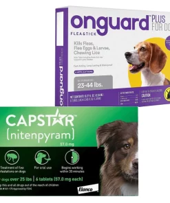 Capstar||Onguard Plus Capstar Flea Oral Treatment for Dogs, over 25 lbs, 6 Tablets + Onguard Flea & Tick Spot Treatment for Dogs, 23-44 lbs, 6 Doses (6-mos. supply)