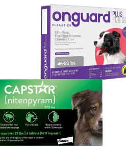 Capstar||Onguard Plus Capstar Flea Oral Treatment for Dogs, over 25 lbs, 6 Tablets + Onguard Flea & Tick Spot Treatment for Dogs, 45-88 lbs, 6 Doses (6-mos. supply)