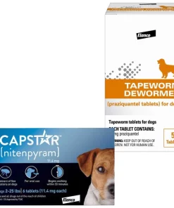 Capstar||Elanco Capstar Flea Oral Treatment for Dogs, 2-25 lbs, 6 Tablets + Elanco Tapeworm Dog De-Wormer, 5 count