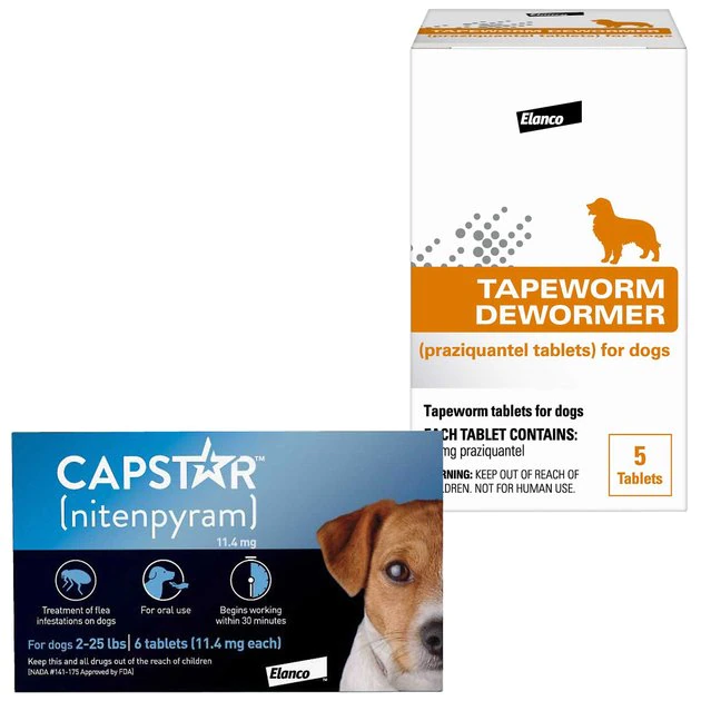Capstar||Elanco Capstar Flea Oral Treatment for Dogs, 2-25 lbs, 6 Tablets + Elanco Tapeworm Dog De-Wormer, 5 count 1 Capstar||Elanco Capstar Flea Oral Treatment for Dogs, 2-25 lbs, 6 Tablets + Elanco Tapeworm Dog De-Wormer, 5 count