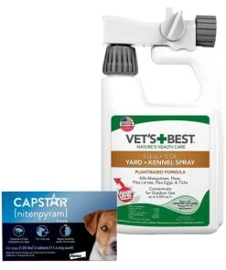 Capstar||Vet's Best Capstar Flea Oral Treatment for Dogs, 2-25 lbs, 6 Tablets + Vet's Best Flea + Tick Yard & Kennel Spray for Dogs, 32-oz bottle