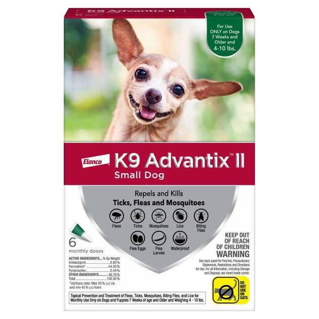 K9 Advantix II||Elanco K9 Advantix II Flea & Tick Spot Treatment for Dogs, 4-10 lbs, 6 Doses (6-mos. supply) + Elanco Tapeworm Dog De-Wormer, 5 count 2 K9 Advantix II||Elanco K9 Advantix II Flea & Tick Spot Treatment for Dogs, 4-10 lbs, 6 Doses (6-mos. supply) + Elanco Tapeworm Dog De-Wormer, 5 count - Image 2