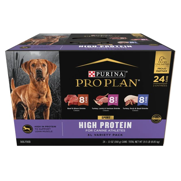 Purina Pro Plan Sport High Protein Wet Canned Dog Food Variety Pack, 13-oz, case of 24 1 Purina Pro Plan Sport High Protein Wet Canned Dog Food Variety Pack, 13-oz, case of 24