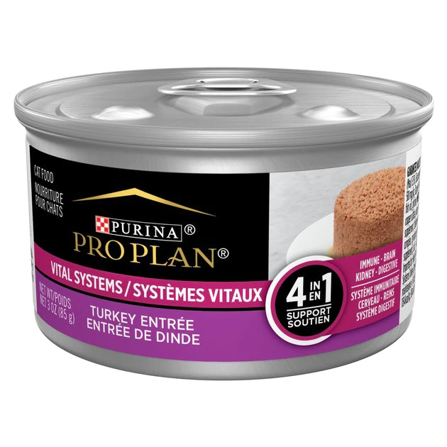 Purina Pro Plan Vital Systems 4-in-1 Turkey Pate Wet Cat Food, 3-oz can, case of 24 1 Purina Pro Plan Vital Systems 4-in-1 Turkey Pate Wet Cat Food, 3-oz can, case of 24