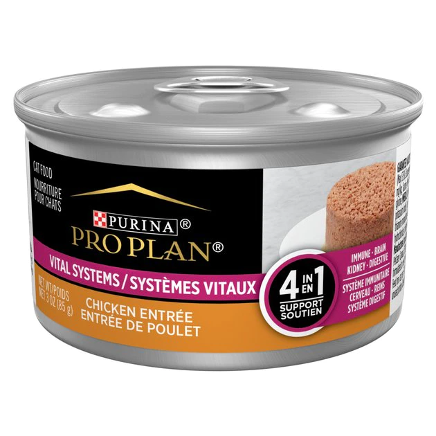 Purina Pro Plan Vital Systems 4-in-1 Support Chicken Entrée Pate Wet Cat Food, 3-oz can, case of 24 1 Purina Pro Plan Vital Systems 4-in-1 Support Chicken Entrée Pate Wet Cat Food, 3-oz can, case of 24