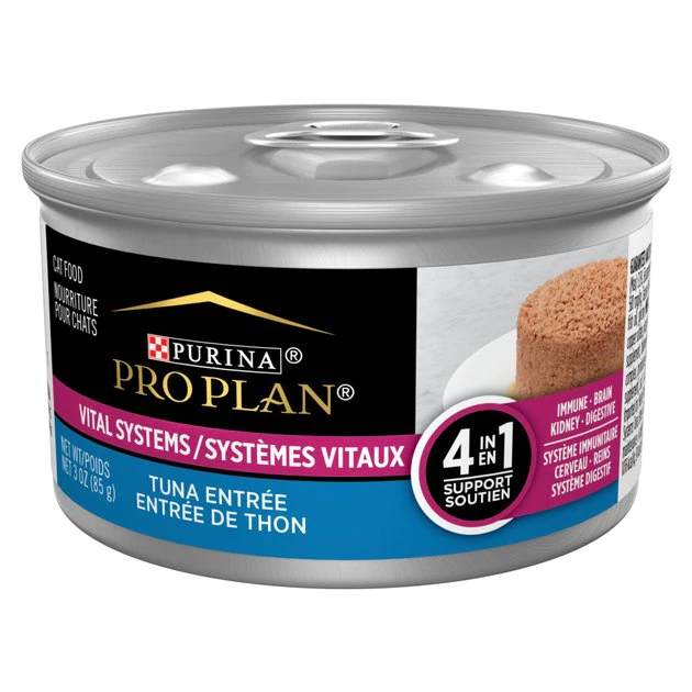 Purina Pro Plan Vital Systems 4-in-1 Support Tuna Entrée Pate Wet Cat Food, 3-oz can, case of 24 1 Purina Pro Plan Vital Systems 4-in-1 Support Tuna Entrée Pate Wet Cat Food, 3-oz can, case of 24